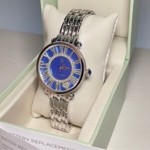 Judith Ripka Blue Mother of Pearl Diamonique Stainless Steel Bracelet Watch